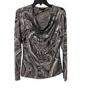 Dusak Designs Swirl Print  Silver Black Long Sleeve Top Sz L blouse